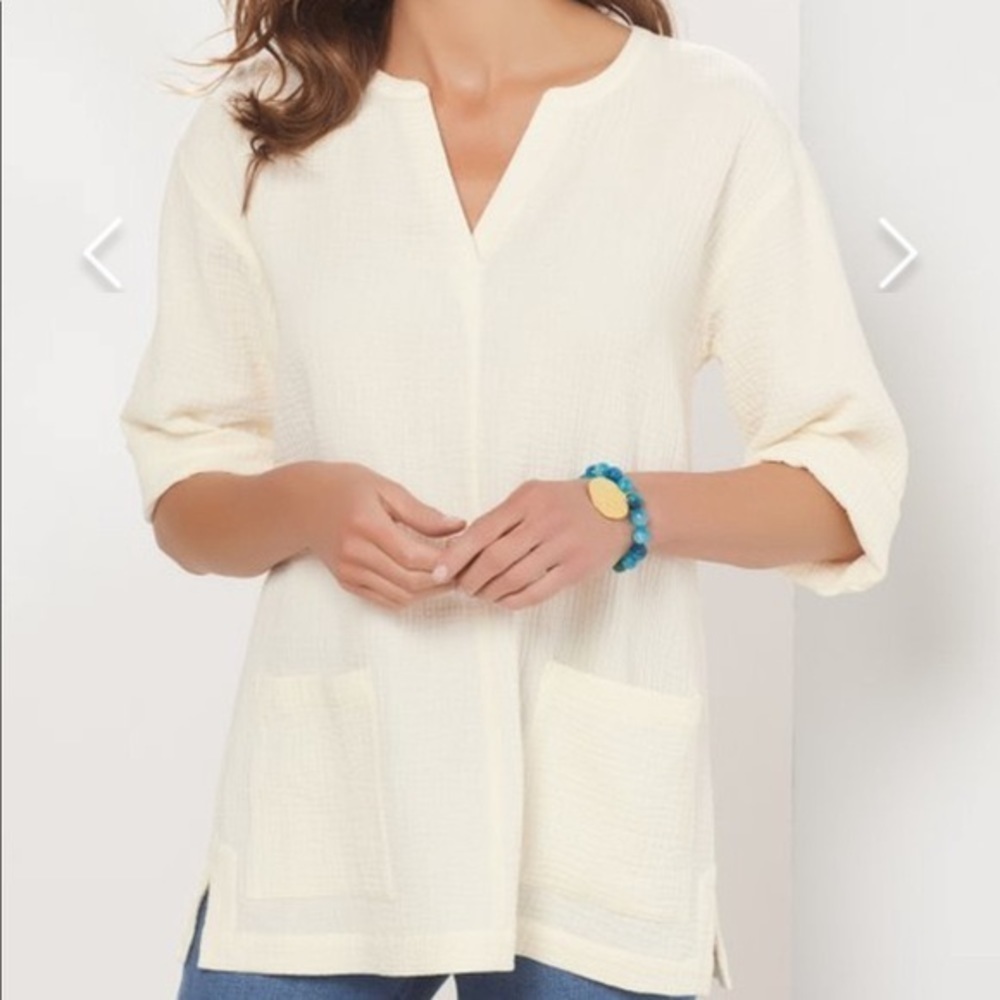 Soft Surroundings NET Araza Gauze Shirt Blouse Ecru (Cream) Plus Size Medium